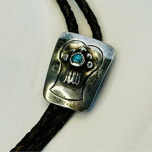 Vintage Sterling Silver Turquoise Robert Haley Navajo Native American Bolo Tie